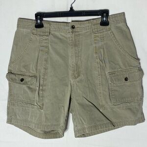 Vintage Eddie Bauer Beige Cotton Pleated Front Hiking Cargo Shorts 36
